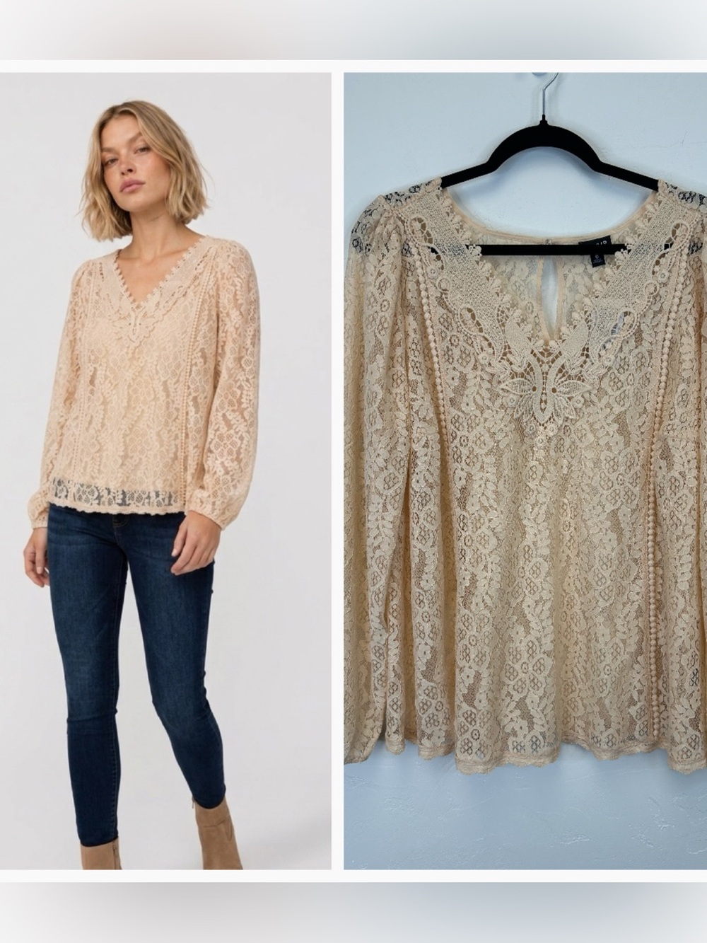 Lace Cottagecore V-Neck Long Sleeve Size L NWT Romantic Bohochic Whimsical